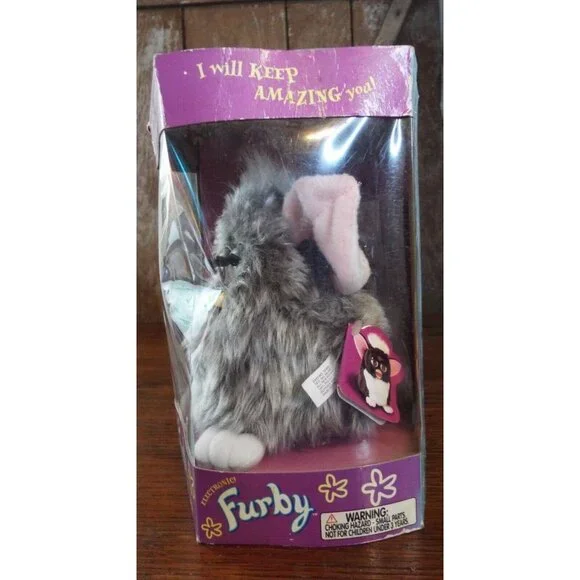 Furby "RARE" 1998 Model # 70-800 Silver/Grey, Brown Eyes, Pink Ears Pre-Owned
